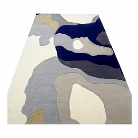 Modern Abstract Area Rug, Navy Blue Gray White Pattern, Contemporary Living Room Carpet (5x8)ft