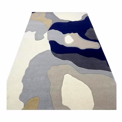 Modern Abstract Area Rug, Navy Blue Gray White Pattern, Contemporary Living Room Carpet (5x8)ft-2