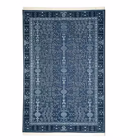 Traditional Persian Area Rug, Navy Blue, Oriental Floral Pattern, Cotton Fringe Border, Vintage Style (5x8) ft