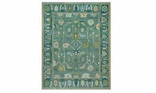 Vintage Persian Area Rug, Traditional Floral Pattern, Sage Green with Beige Accents, Hand-Knotted with Fringe Border