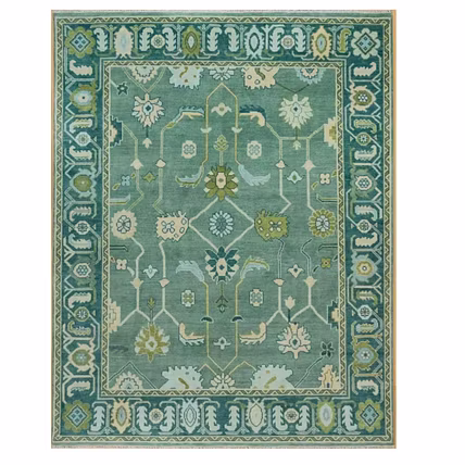 Vintage Persian Area Rug, Traditional Floral Pattern, Sage Green with Beige Accents, Hand-Knotted with Fringe Border-12749207