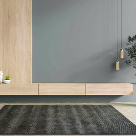 Modern Textured Area Rug, Dark Gray, Plush Shag Pattern, Contemporary Living Room Carpet