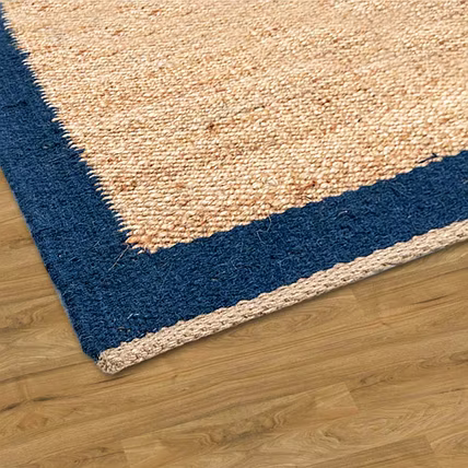 Natural Jute Area Rug with Navy Blue Border, Handwoven Seagrass Mat, Coastal Farmhouse Style, Indoor Floor Covering-1
