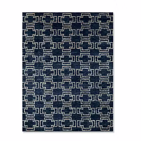 Geometric Pattern Area Rug, Navy Blue and White, Modern Cross Design, Contemporary Indoor Floor Carpet