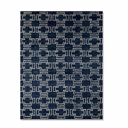 Geometric Pattern Area Rug, Navy Blue and White, Modern Cross Design, Contemporary Indoor Floor Carpet-12751809
