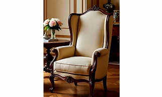 Handcrafted Classic Wingback Accent Chair with Solid Wood Frame, Luxurious Upholstery, and Elegant Carved Detailing for Living Room or Lounge