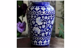 Handcrafted Jaipur Blue Pottery Ceramic Floral Vase