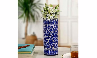 Handcrafted Jaipur Blue Pottery Ceramic Flower Vase – Hand-Painted, Lead-Free Decorative Art