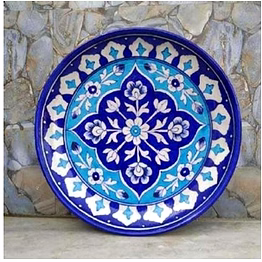 handcrafted jaipur blue pottery ceramic wall plate – hand-painted floral & geometric design, lead-free glazed decorative art for global home décor & export