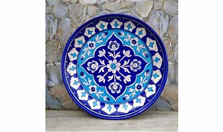 Handcrafted Jaipur Blue Pottery Ceramic Wall Plate – Hand-Painted Floral & Geometric Design, Lead-Free Glazed Decorative Art for Global Home Décor & Export