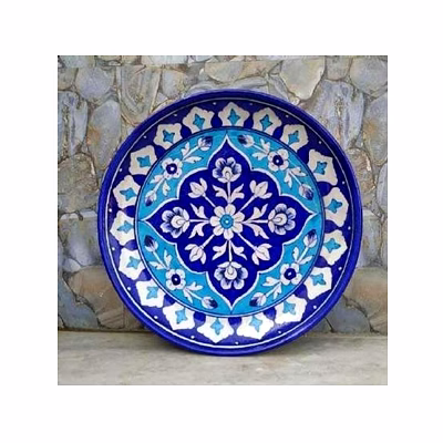 handcrafted jaipur blue pottery ceramic wall plate – hand-painted floral & geometric design, lead-free glazed decorative art for global home décor & export