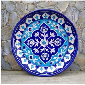 Handcrafted Jaipur Blue Pottery Ceramic Wall Plate – Hand-Painted Floral & Geometric Design, Lead-Free Glazed Decorative Art for Global Home Décor & Export
