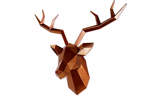 Deer Head Wall Decor Geometrical Antique Copper Deer Antler Wall Sculpture Faux Resin Animal Head Statue Wall Hanging Centerpiece Ready to Hang