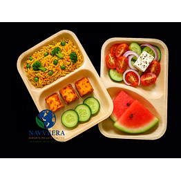 navveera areca leaf plates eco-friendly areca leaf 2 compartment snacks plates – 100% natural biodegradable dinner plates – heavy duty, microwave safe, disposable food serving plates