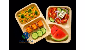 Areca Leaf Plates Eco-Friendly Areca Leaf 2 Compartment Snacks Plates – 100% Natural Biodegradable Dinner plates – Heavy Duty, Microwave Safe, Disposable Food Serving Plates