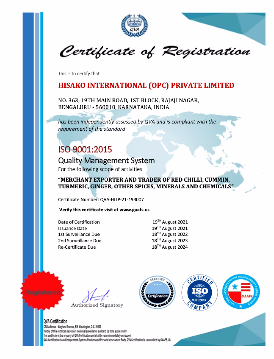 HISAKO INTERNATIONAL (OPC) 9001