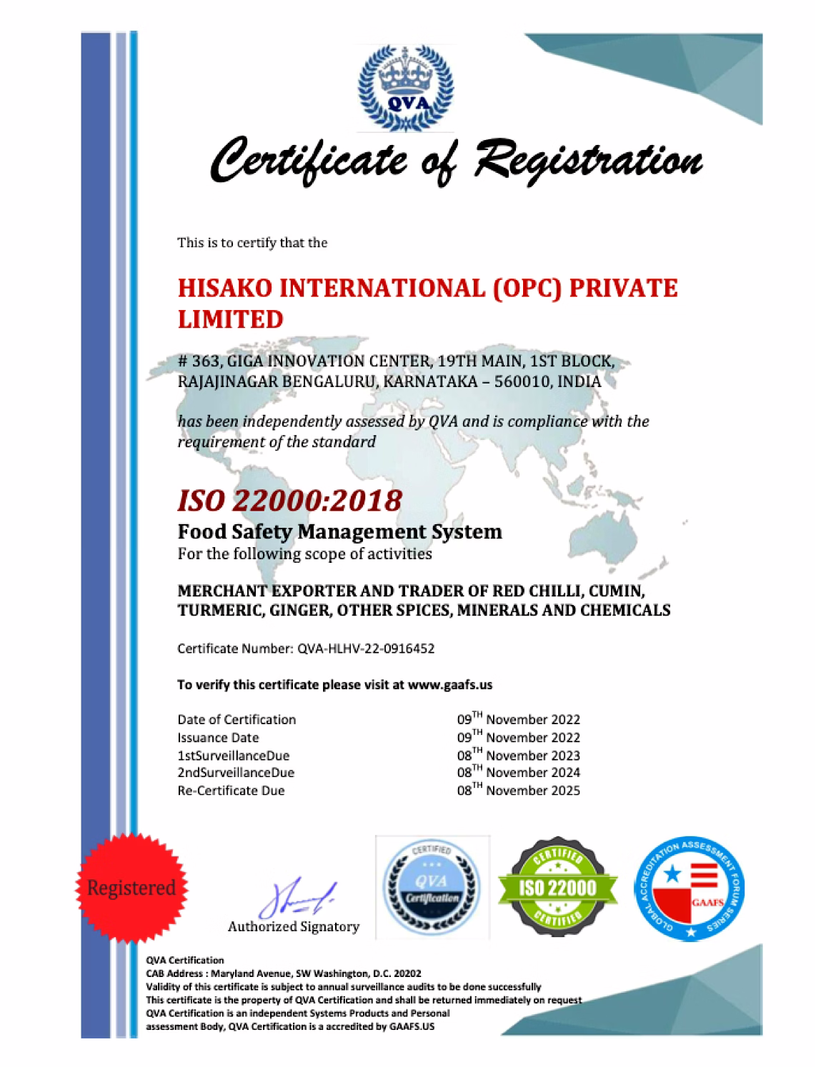 	HISAKO INTERNATIONAL 22000 QVA