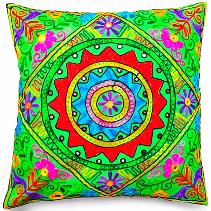 Boho Suzani Cushion Cover 24 inches | Indian Embroidered Pillowcase | Ethnic Bohemian Home Decor-12753933