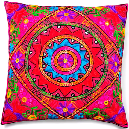 Boho Suzani Cushion Cover 24 inches | Indian Embroidered Pillowcase | Ethnic Bohemian Home Decor-12753925