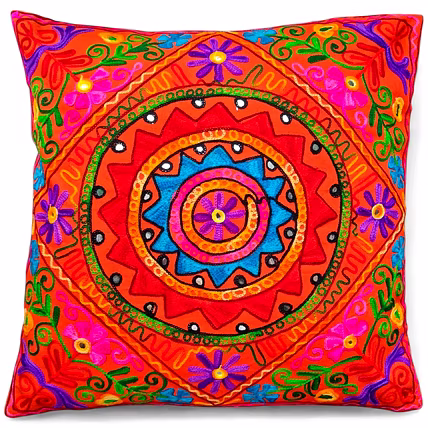 Boho Suzani Cushion Cover 24 inches | Indian Embroidered Pillowcase | Ethnic Bohemian Home Decor-12753929