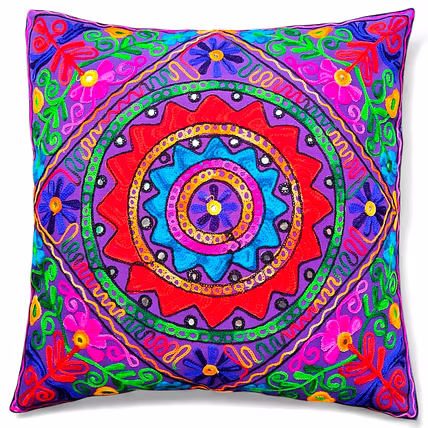 Boho Suzani Cushion Cover 24 inches | Indian Embroidered Pillowcase | Ethnic Bohemian Home Decor-12753931