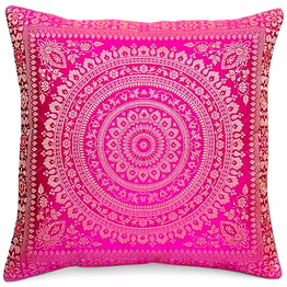 handcrafted brocade silk cushion cover | mandala floral design | decorative throw pillowcase | 16x16 inch