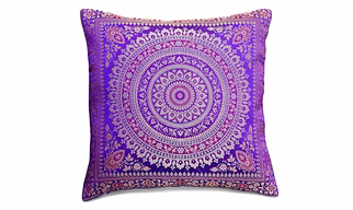 Handcrafted Brocade Silk Cushion Cover | Mandala Floral Design | Decorative Throw Pillowcase | 16x16 Inch