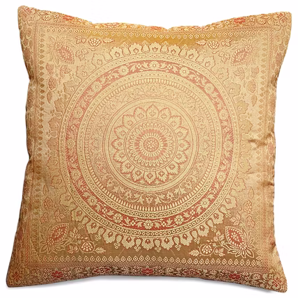 Handcrafted Brocade Silk Cushion Cover | Mandala Floral Design | Decorative Throw Pillowcase | 16x16 Inch-12753957