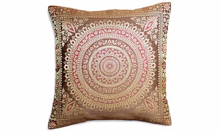 Handcrafted Brocade Silk Cushion Cover | Mandala Floral Design | Decorative Throw Pillowcase | 16x16 Inch