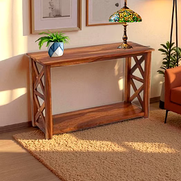 criss console table – 100% solid teak wood elegance