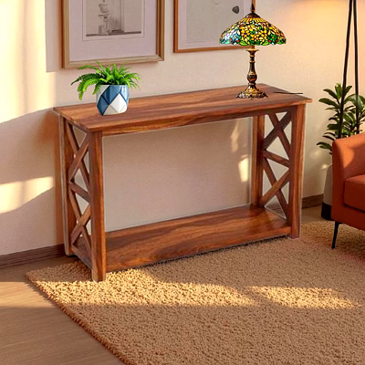 criss console table – 100% solid teak wood elegance