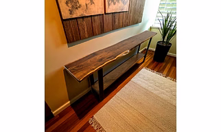 Live Edge Teak Console Table with Metal Legs