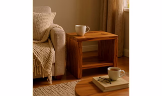 Live Edge Teak Wood Bedside Table with Open Shelf