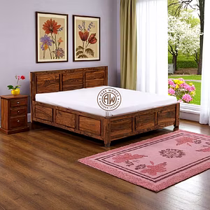 Rustic Panel Teak Wood Bed with Storage – Custom Sizes