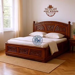 cnc carved solid teak wood bed with indian design
