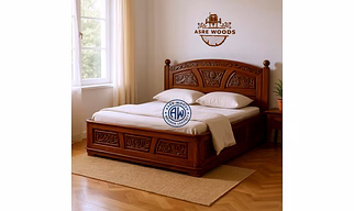 CNC Carved Solid Teak Wood Bed with Indian Design