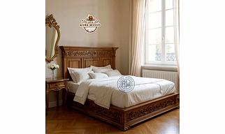 Maharaja Carved Teak Bed with High-Rise Headboard