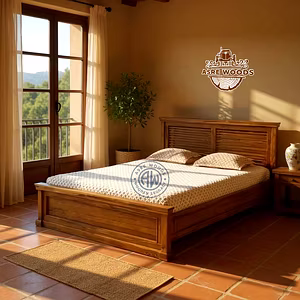 Sundown Slatted Teak Bed – Modern Luxury in Solid Teak