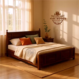 Handcrafted Solid Teak Panel Bed – Built to Last