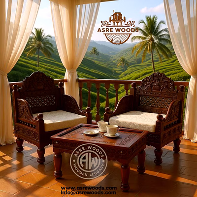 asre woods royal hand-carved teak sofa set – antique finish"