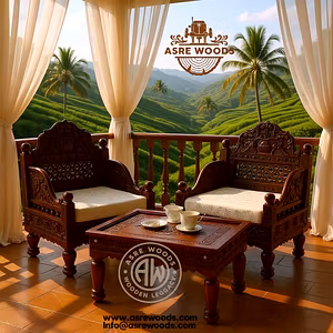 Asre Woods Royal Hand-Carved Teak Sofa Set – Antique Finish"