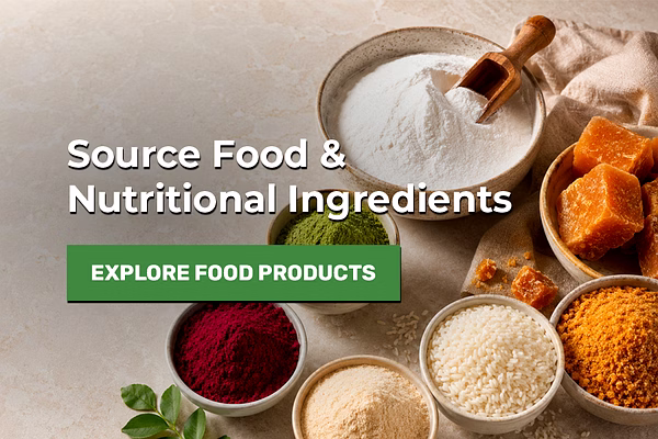 Selection of wholesale nutritional ingredients and food manufacturing supplies, featuring fine white