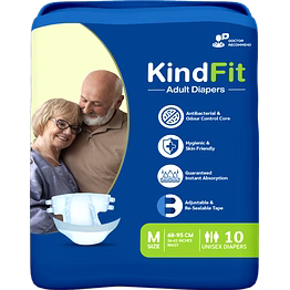kindfit premium adult diapers, medium pack of 1 (10 units) adult diapers adult diapers - m (10 pieces)
