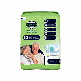 myguard premium adult diaper tape style| (large) l 10 count| waist (94-148cm|34-58 inch)| wetness indicator| extra absorbent| leak lock & odor control| super soft & comfortable| pack of 1