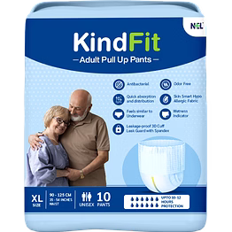 kindfit adult diaper pants| (extra large) xl 10 count| waist (90-125cm|35-54 inch)| high absorbency| leak proof| overnight protection| pack of 1