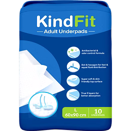 kindfit disposable adult underpads | large size (60 x 90 cm) | 10 pieces