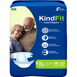kindfit adult diaper tape style| xxl 10 count| waist (125-165cm|49-64 inch)| wetness indicator| extra absorbent| leak lock & odor control| super soft & comfortable| pack of 1