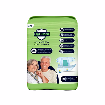 myguard premium adult diaper tape style| xxl 10 count| waist (125-165cm|49-64 inch)| wetness indicator| extra absorbent| leak lock & odor control| super soft & comfortable| pack of 1