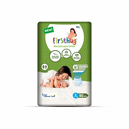 firsthug complete care baby diaper pants | large (l) size - 50 pieces 9 - 14 kg | pack of 1 | double-layer protection with high absorbency for all-day comfort and dryness