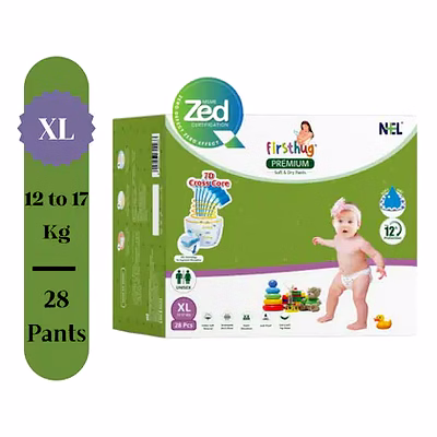 firsthug premium care baby diaper pants | extra large (xl) size - 28 pieces 12 - 17 kg | pack of 1 | advanced leak protection | soft & comfortable |